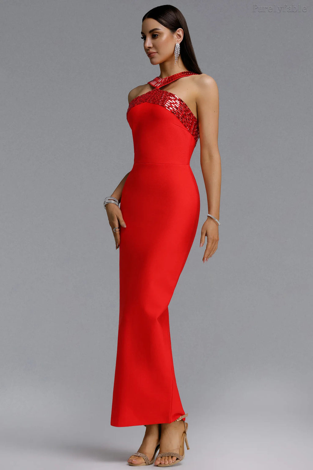 Clara Red Sleeveless Hhip Bandage Dress