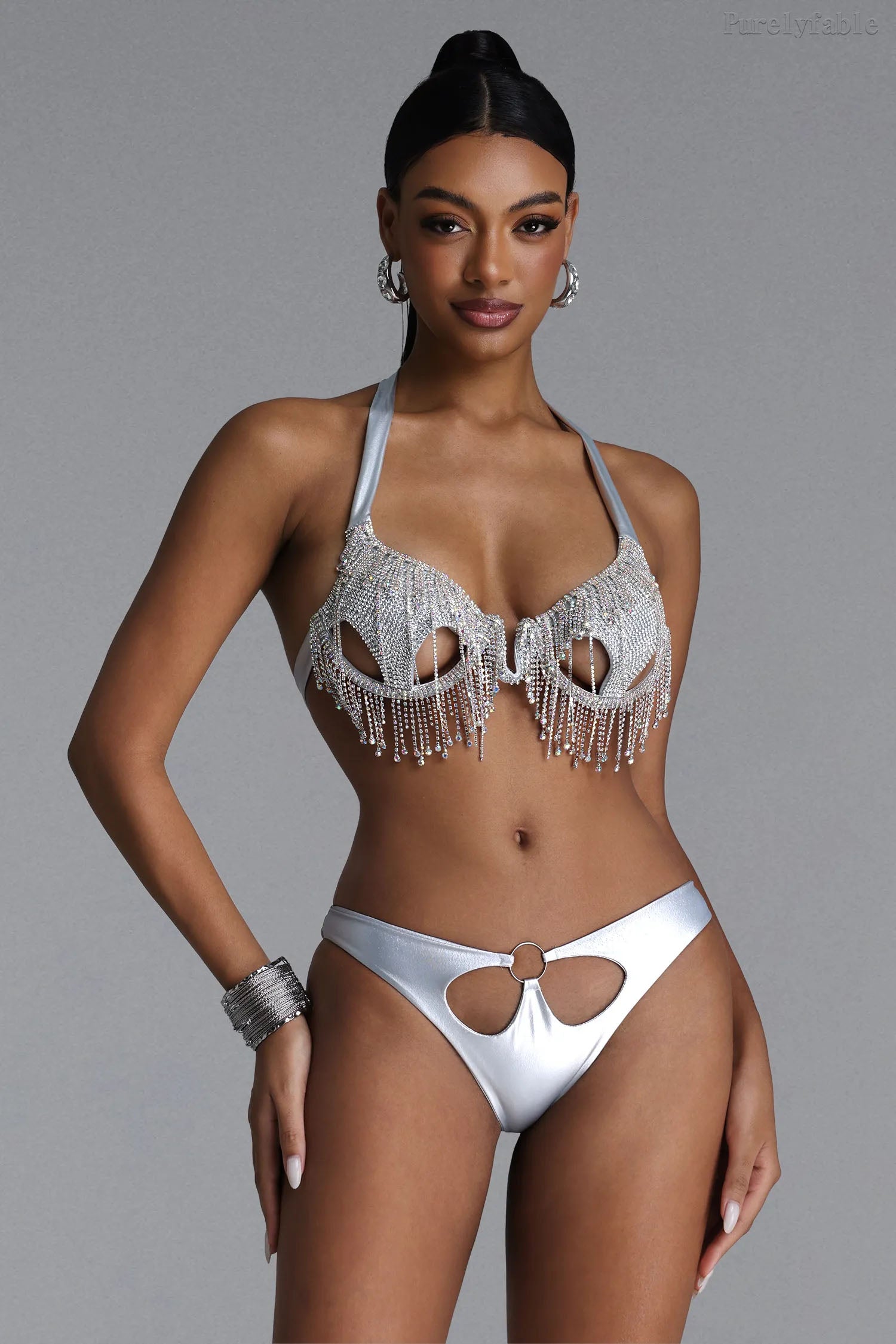 Thea Silver Hollowed-out Swimwear Bikini Sets