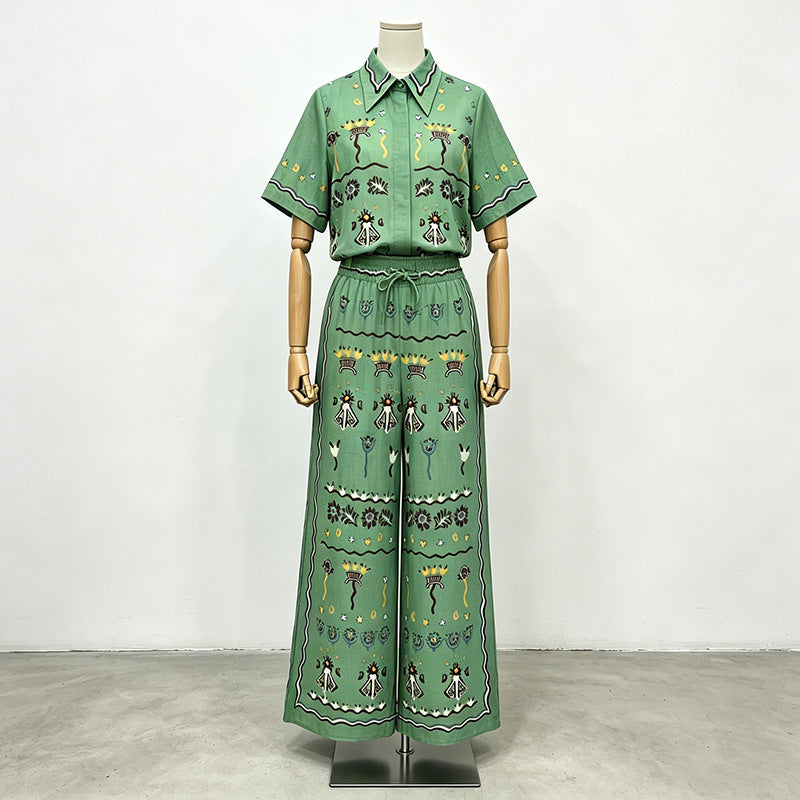 Azalea Green Printed Casual Two-Piece Set