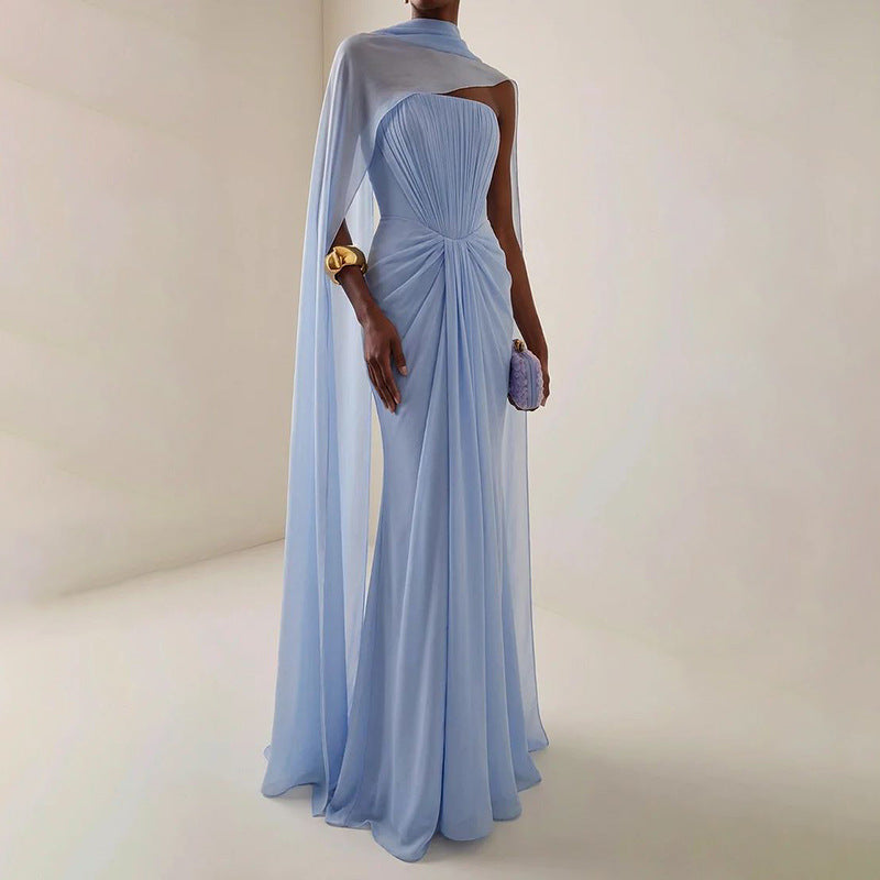 Giselle Blue Asymmetrical Draped Maxi Dress