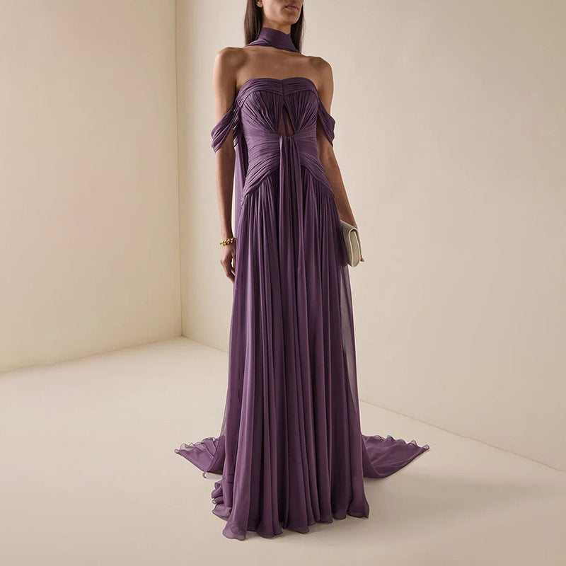 Giselle Purple Halter-Neck Draped Maxi Dress