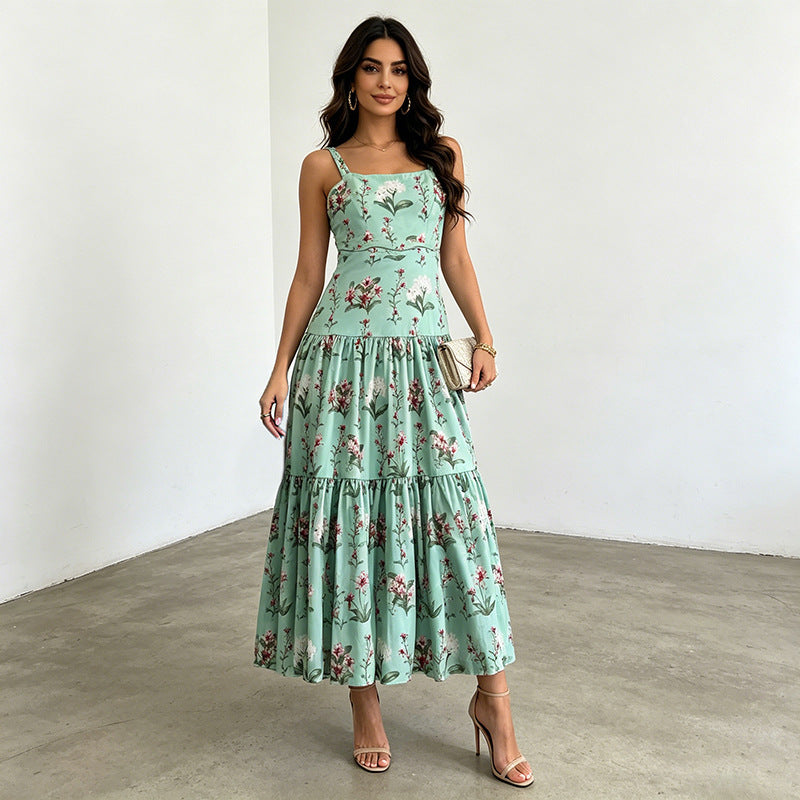Katia Green Square-Neck Printed Dress