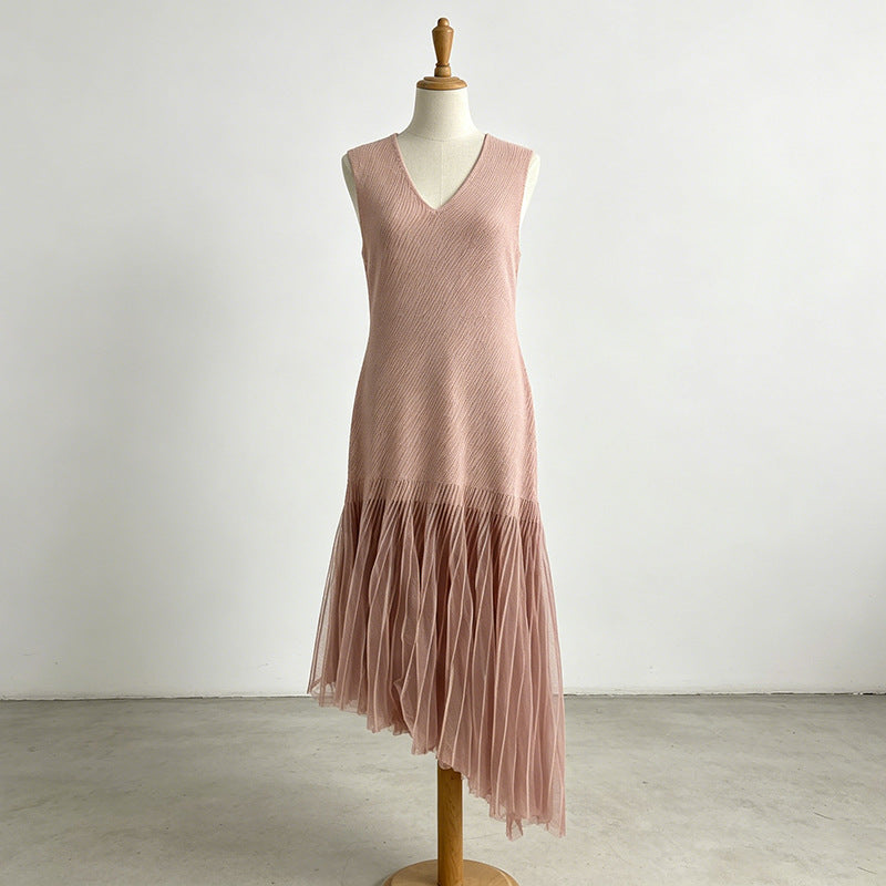 Kati Pink Asymmetrical V-Hem Dress