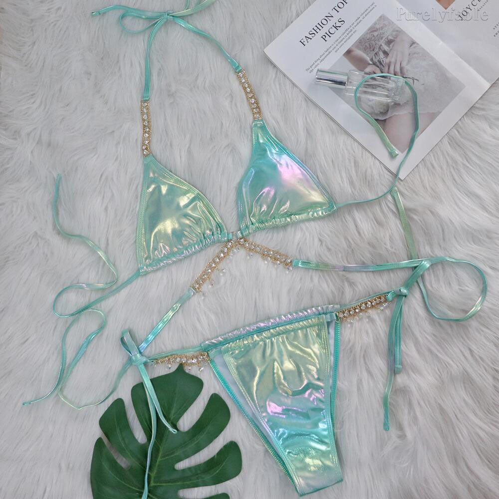 Gold-Foil Tie-Strap Bikini
