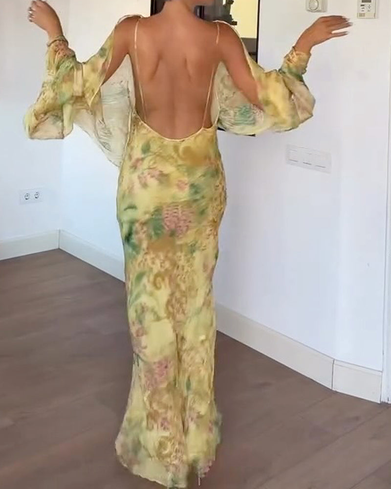 Aura Yellow watercolor floral slip dress