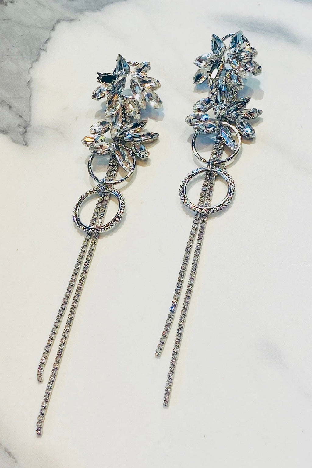 Crystal Flower Tassel Drop Earrings