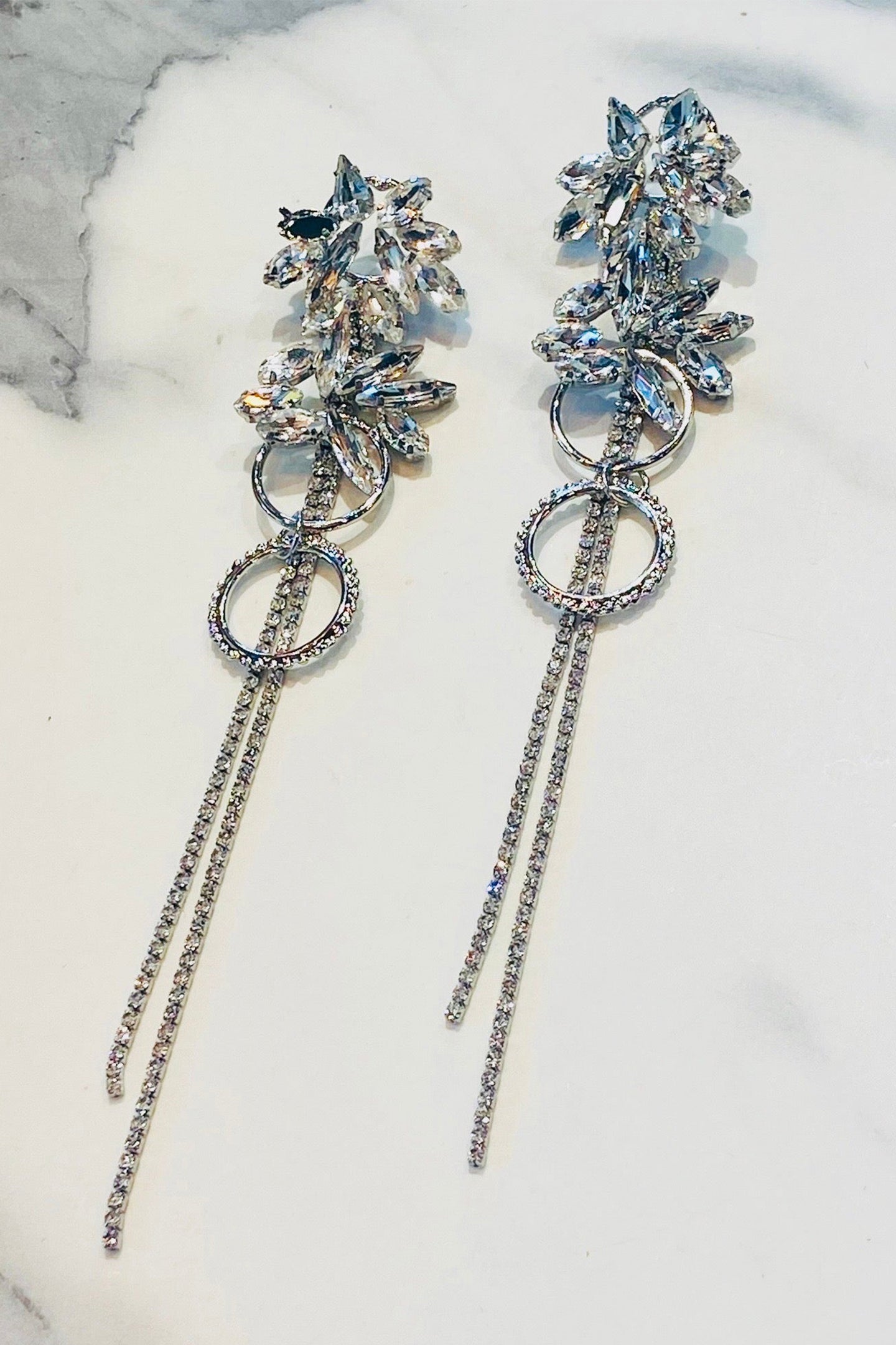 Crystal Flower Tassel Drop Earrings