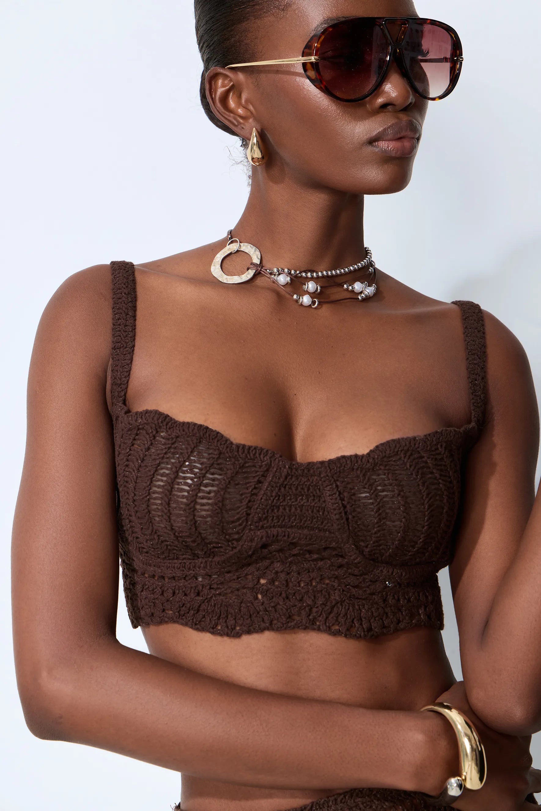 Coraline Brown Strappy Fishtail Dress Set