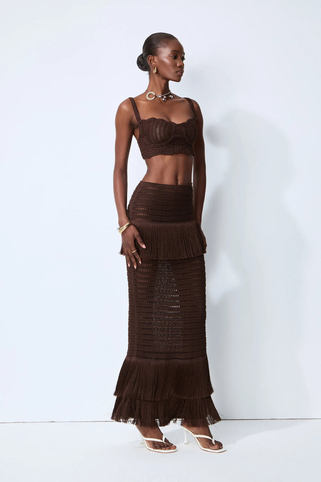 Coraline Brown Strappy Fishtail Dress Set