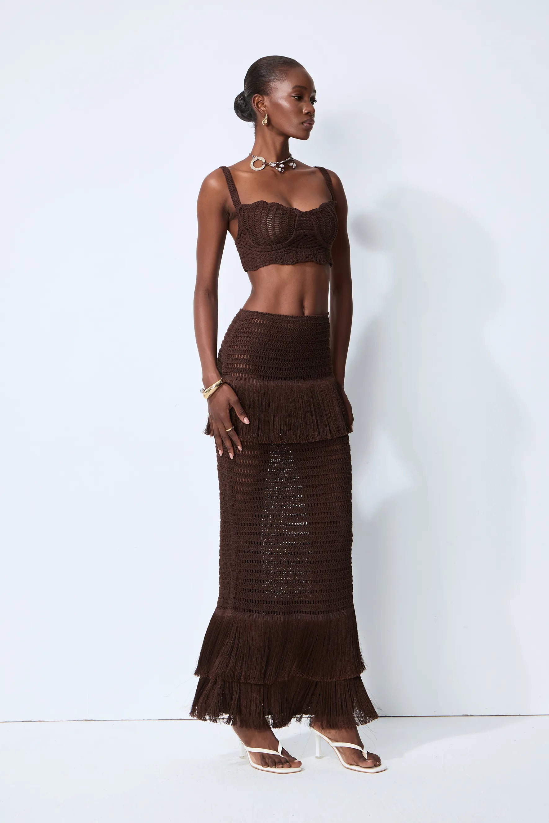 Coraline Brown Strappy Fishtail Dress Set