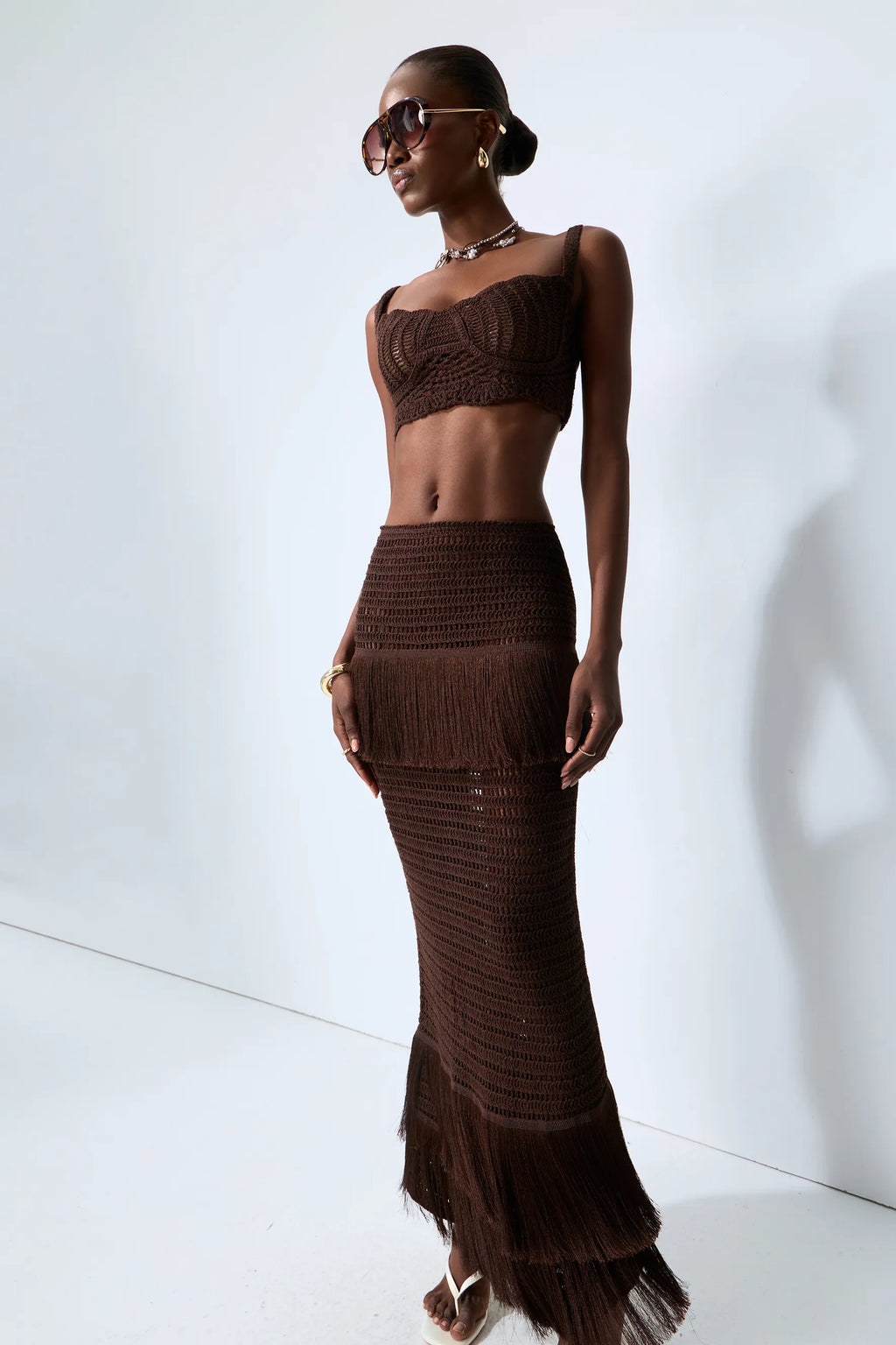 Coraline Brown Strappy Fishtail Dress Set