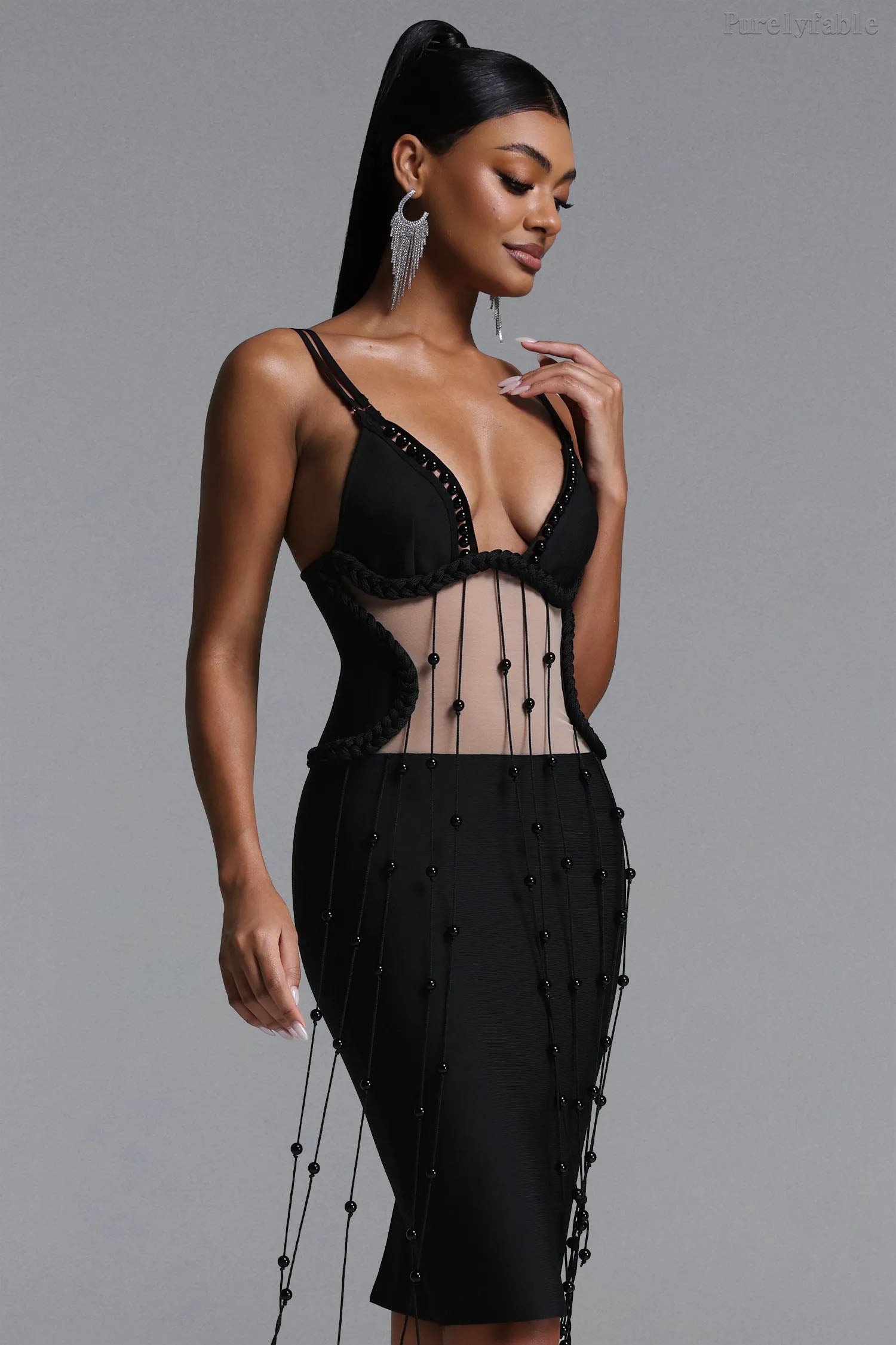 Zoe Black Backless Fringed Dress