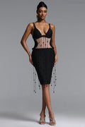 Zoe Black Backless Fringed Dress