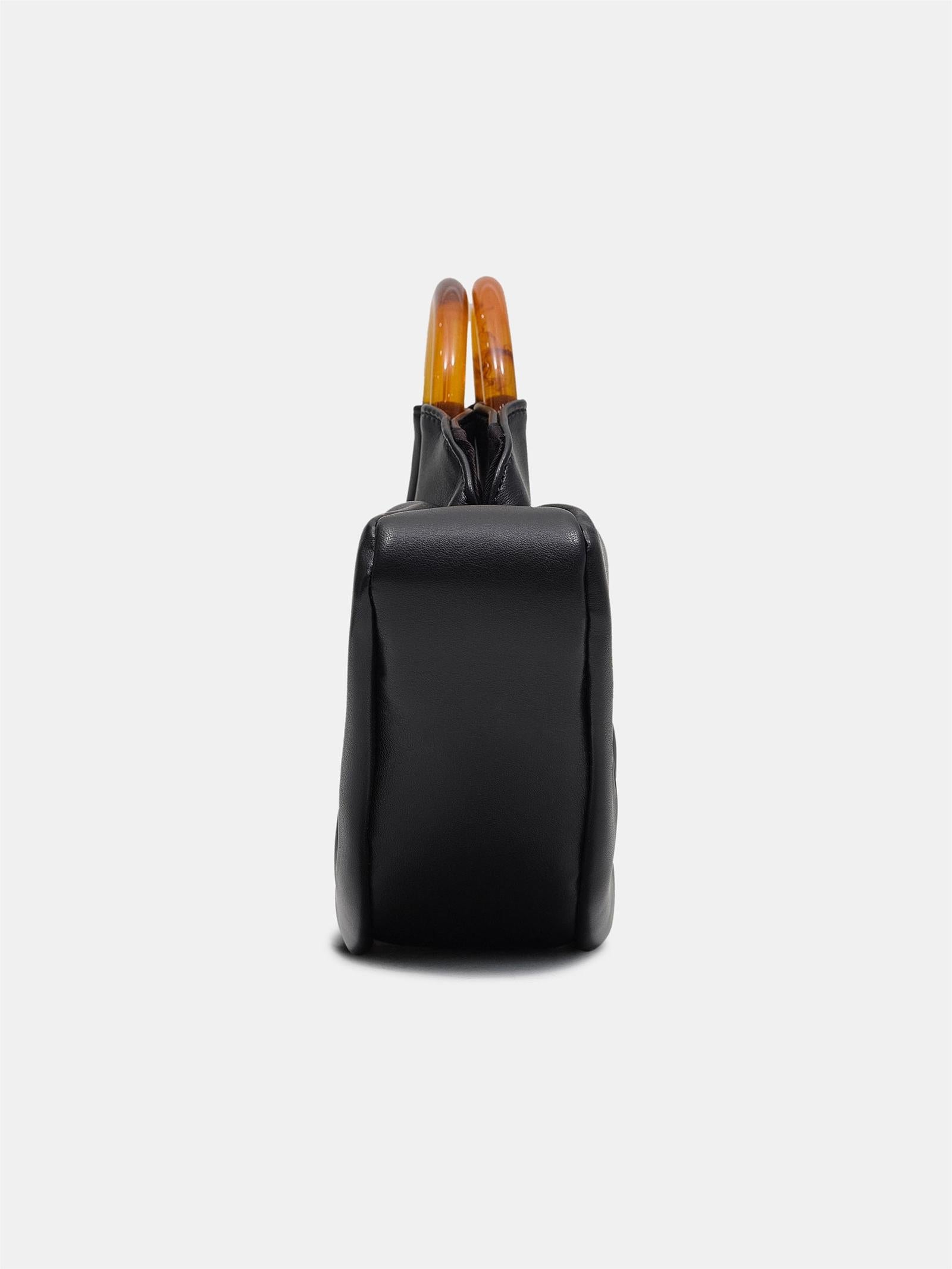 Pu Leather Acrylic Handle Ruched Bag