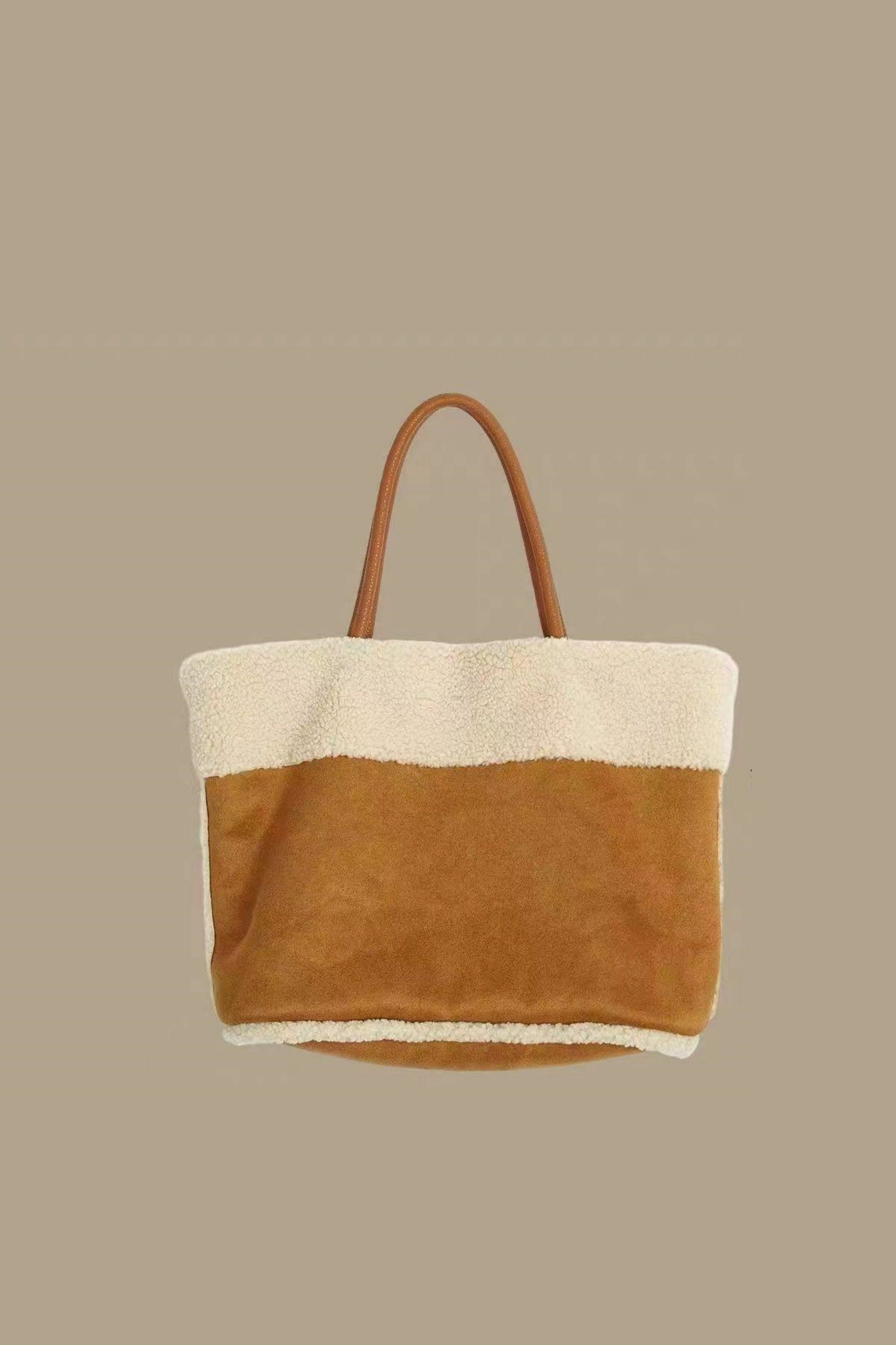 Faux Lamb Wool Suede Fabric Tote Bag