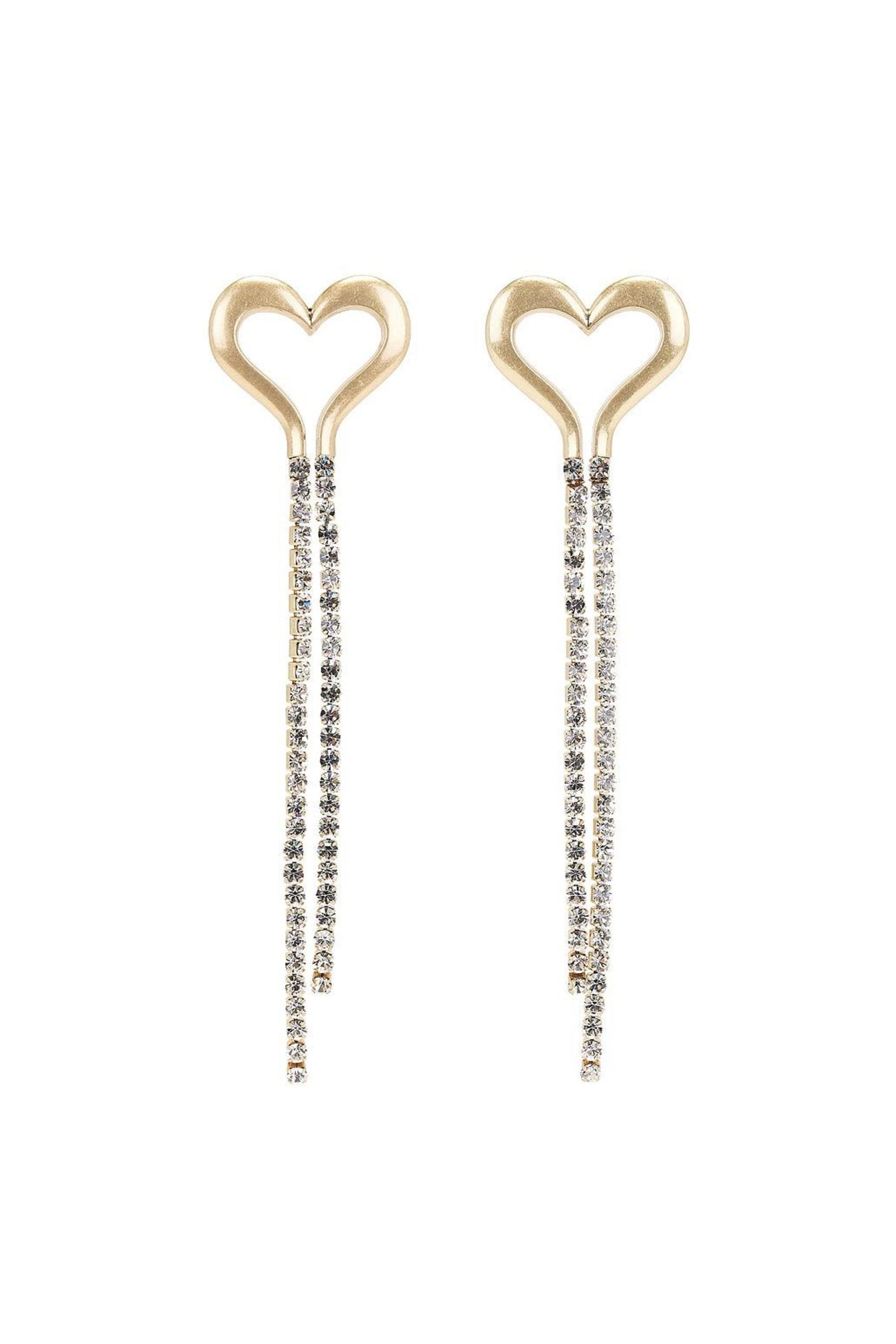 Heart Shape Rhinestone Tassel Drop Earrings
