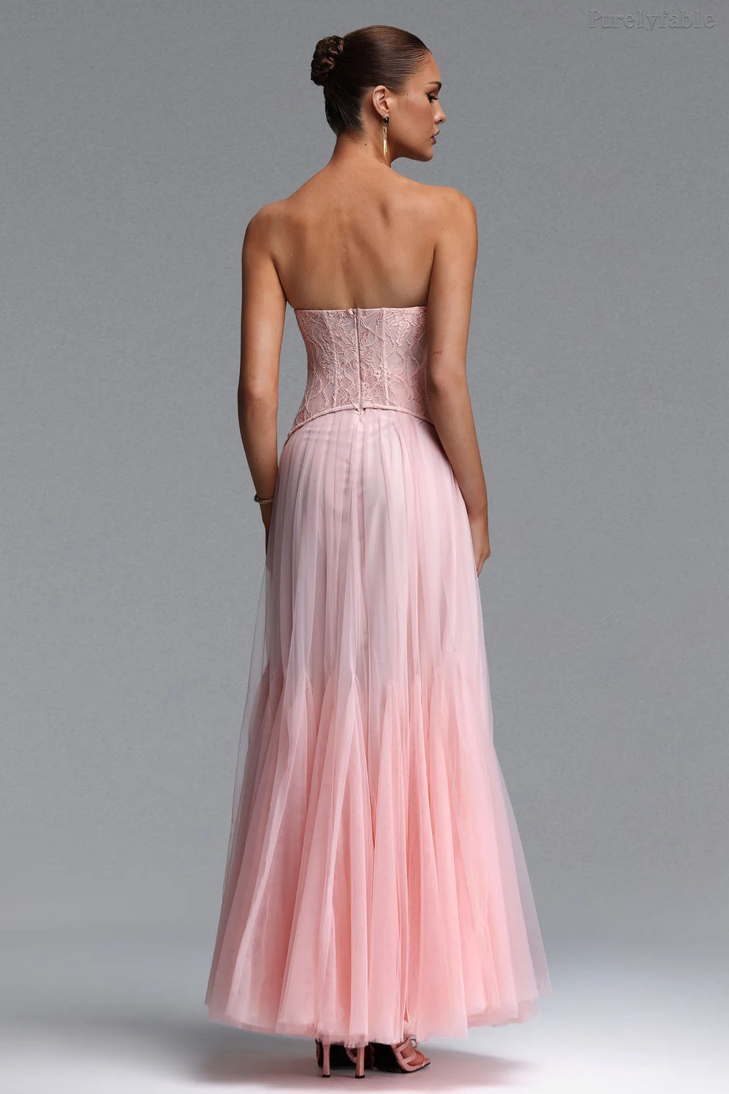 Poppy Pink Strapless Floor-length Net Dress