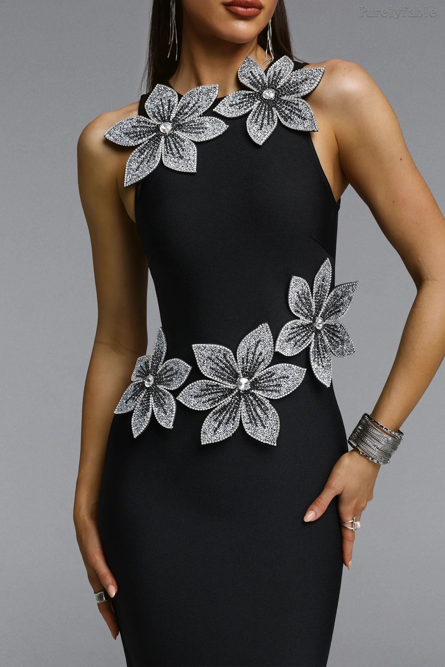 Delia Black Sleeveless Fashion Diamond Set Dress