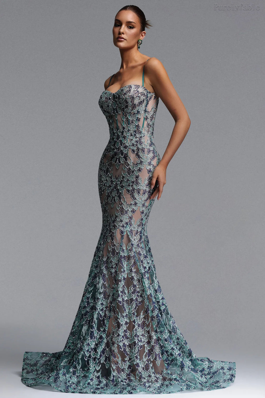 Danica Light Green Sequined Fish Tail Dress