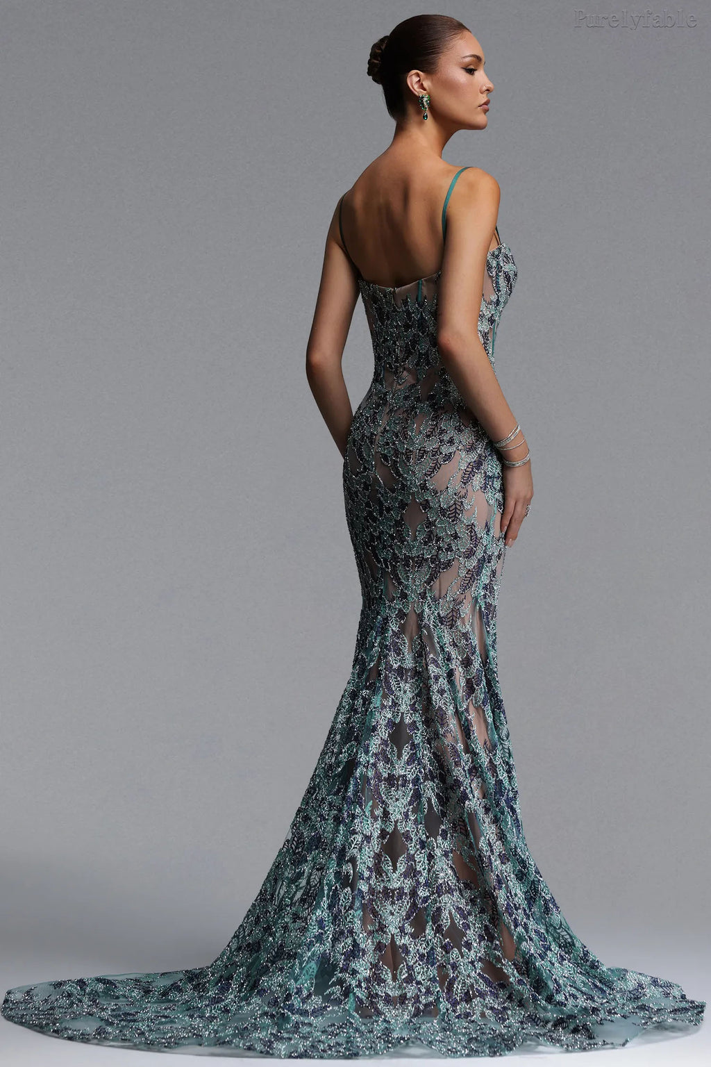 Danica Light Green Sequined Fish Tail Dress
