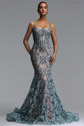 Danica Light Green Sequined Fish Tail Dress