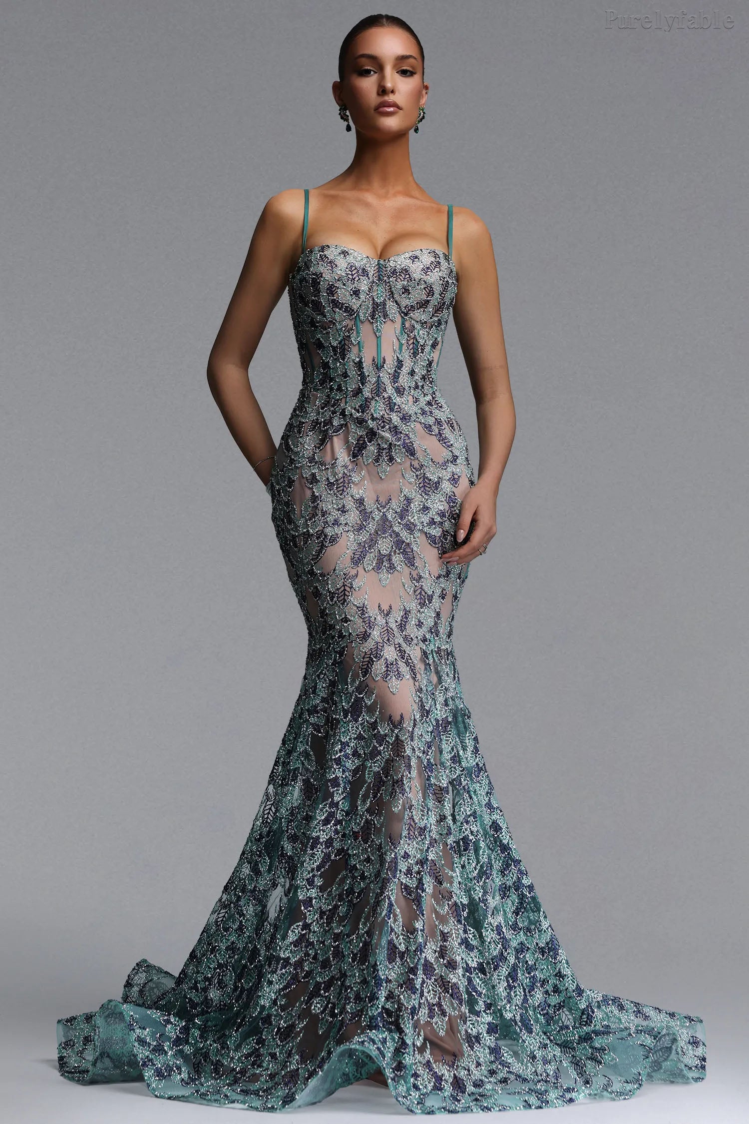 Danica Light Green Sequined Fish Tail Dress