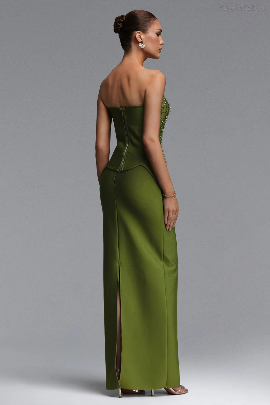 Maeve Matcha Green Plunging Bandeau Dress Set