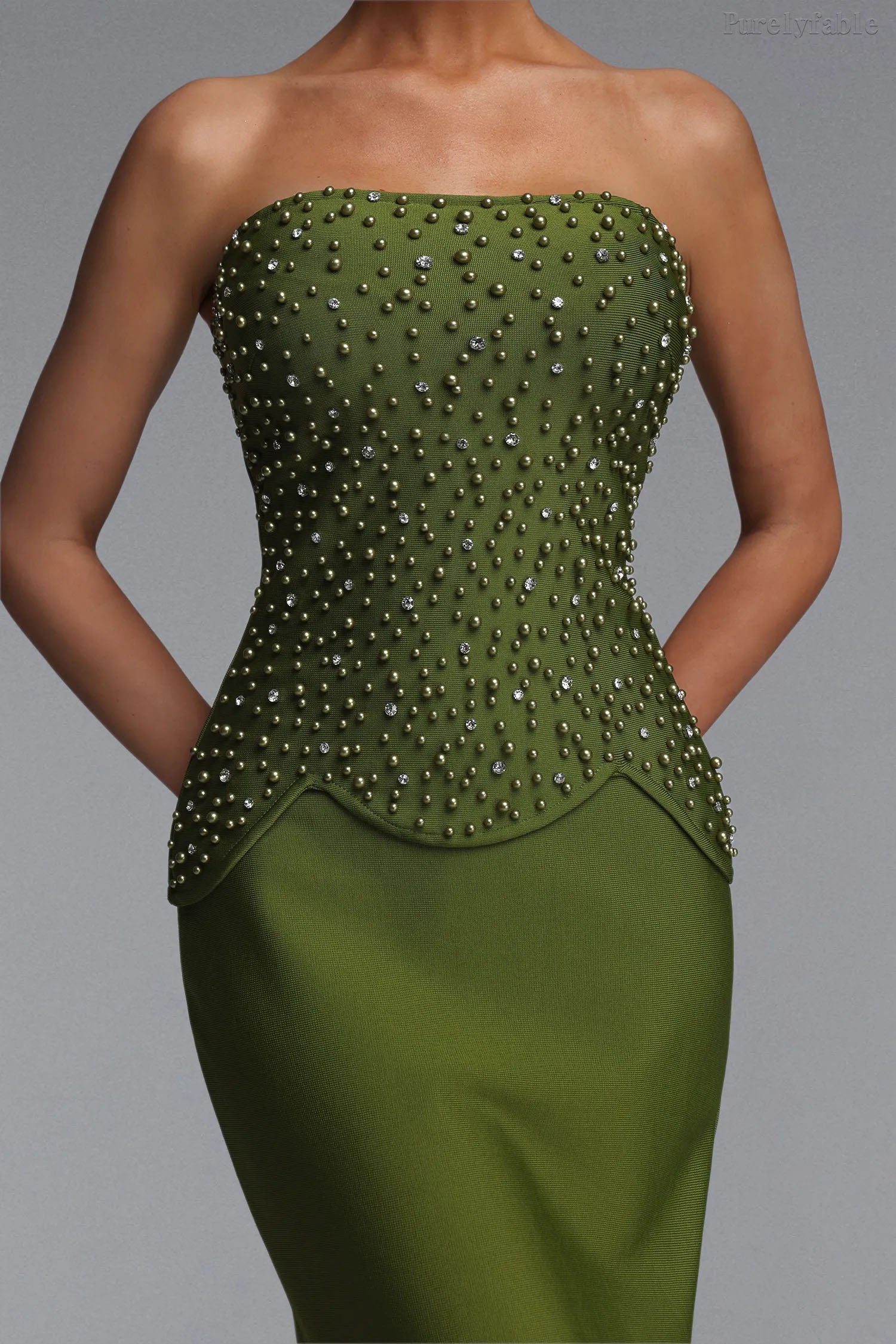 Maeve Matcha Green Plunging Bandeau Dress Set