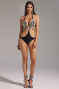 Everly Black Diamond Chain Bikini One-Piece Swimwear