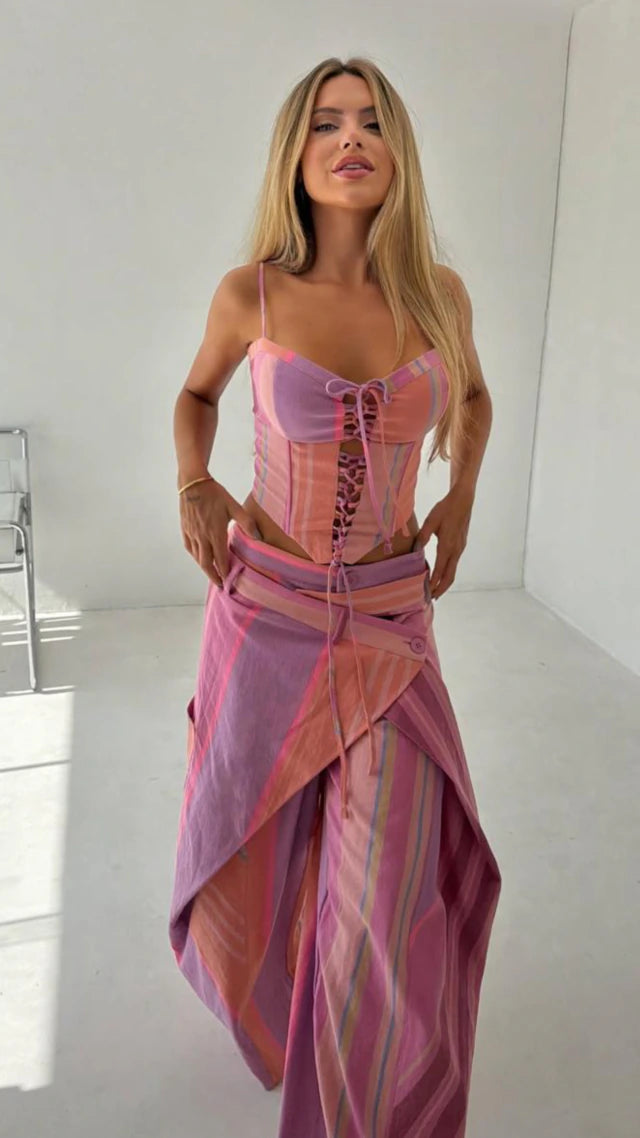 Maeve Maeve Color-Blocked Wide-Leg Pants Suit
