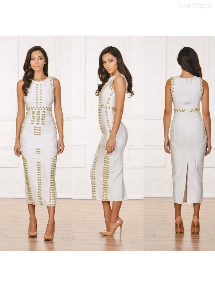 Anabella White Sleeveless Bandage Dress