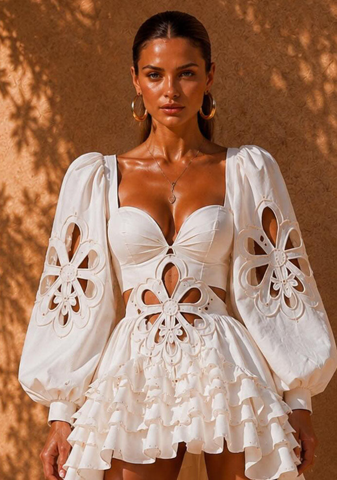 Elina White Floral lace Dress