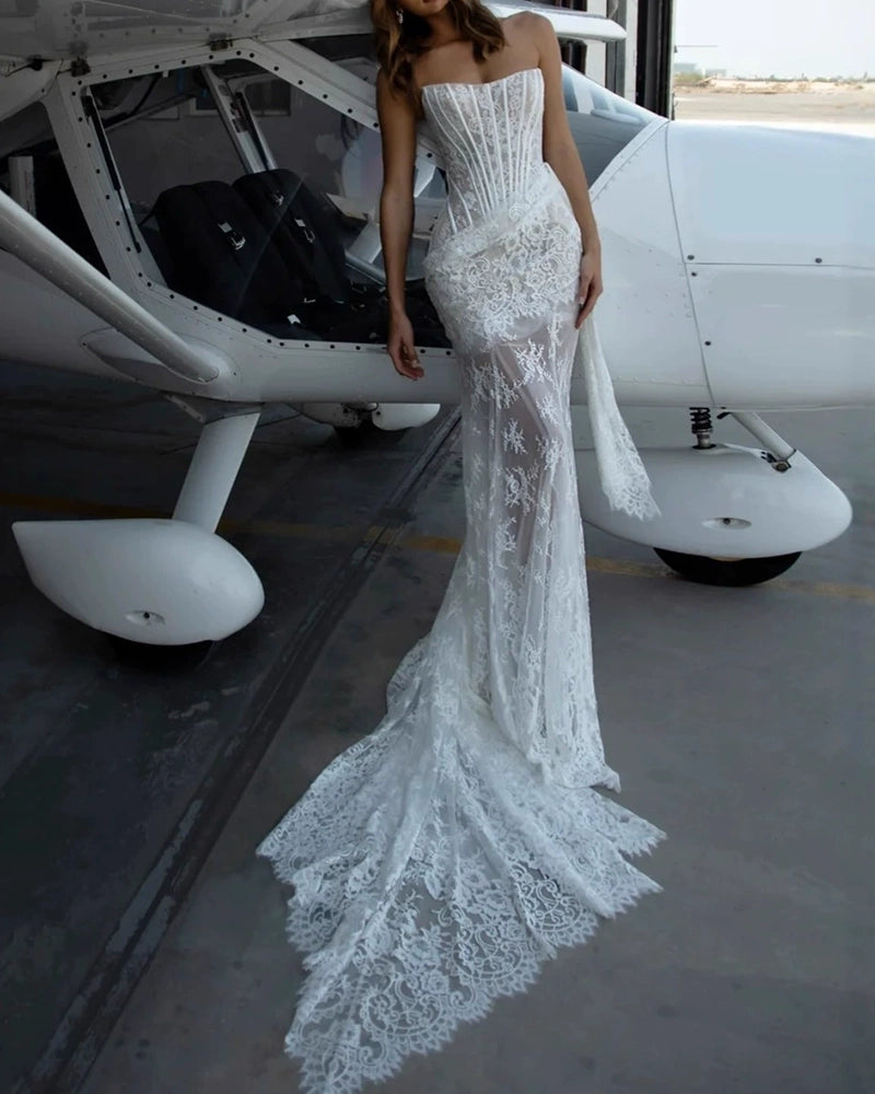 Aveline White Strapless Lace Dress
