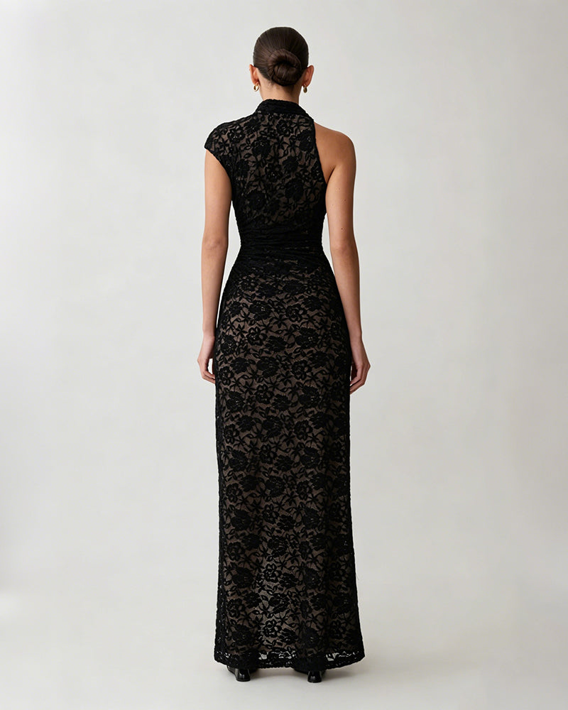 Seraphina Black High Neck Lace Cut-out Dress