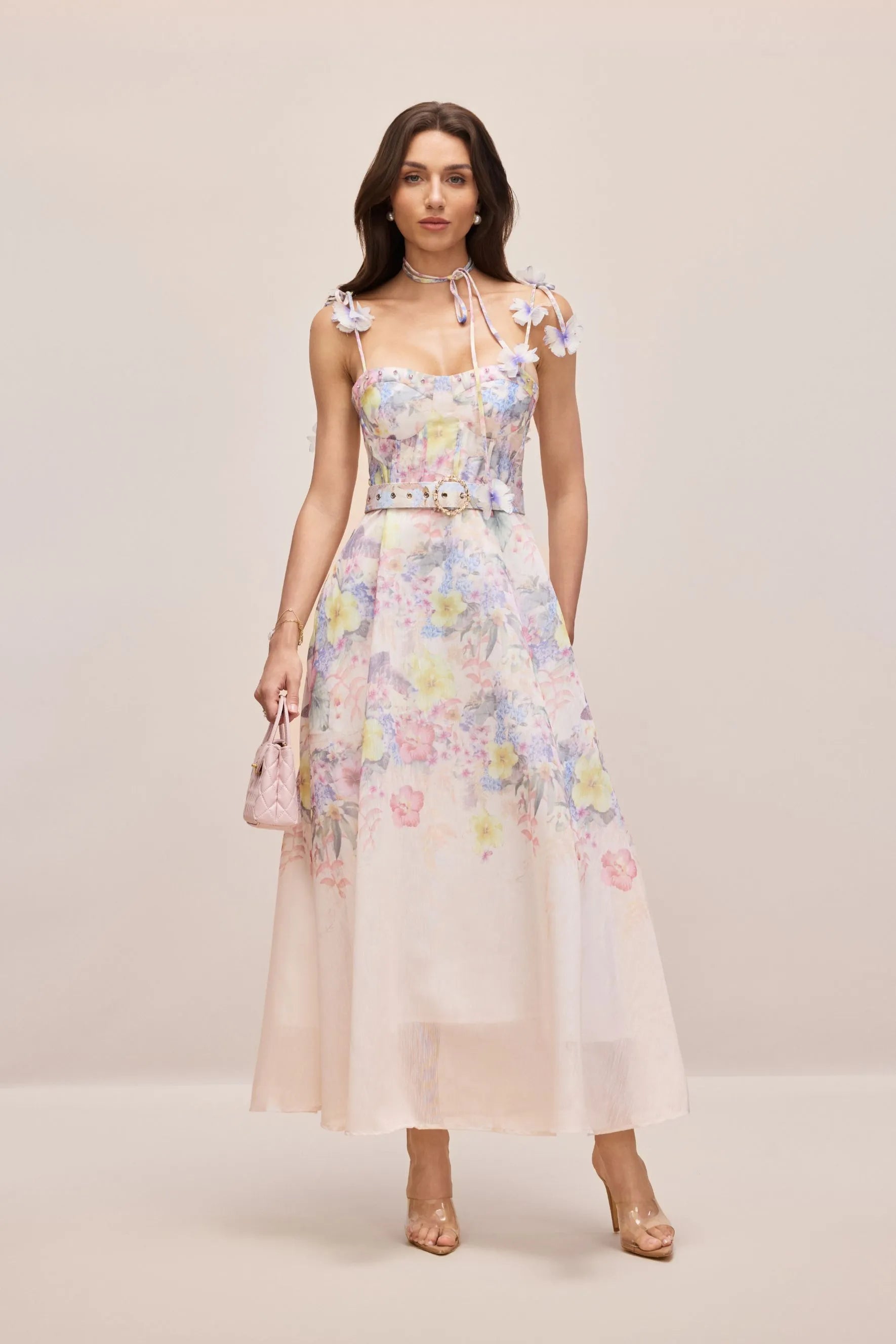 Lilith Pink Floral Print Slip Dress