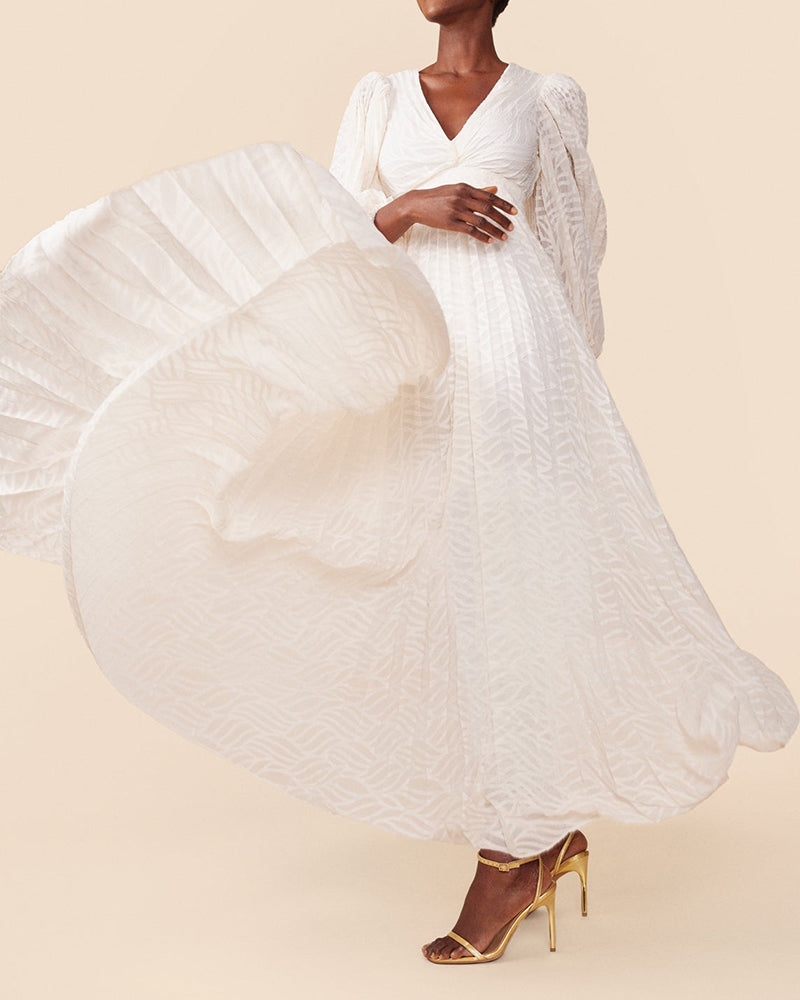 Maya White Twist-front Jacquard Dress