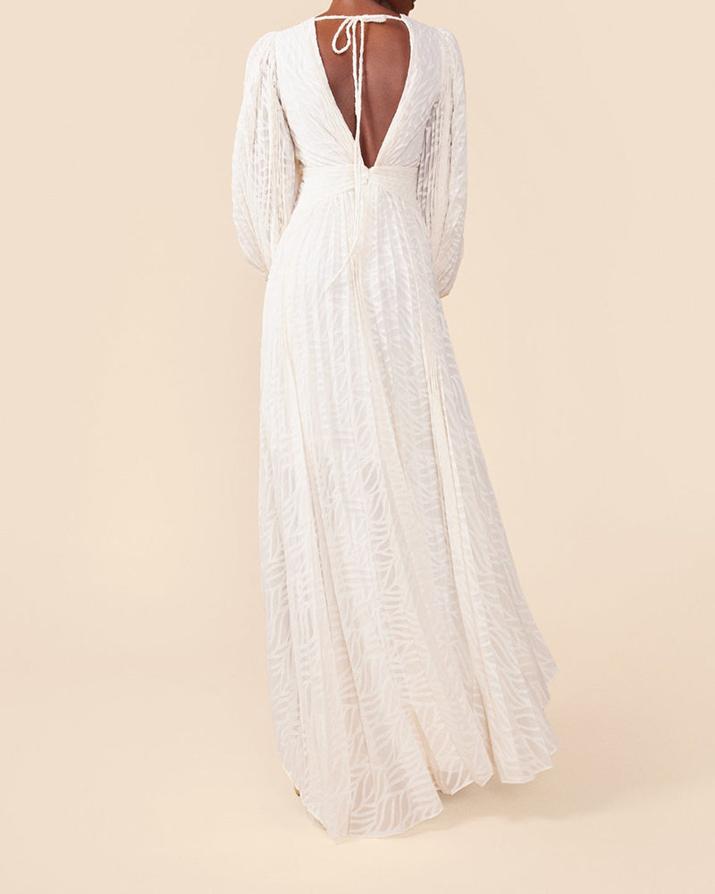 Maya White Twist-front Jacquard Dress