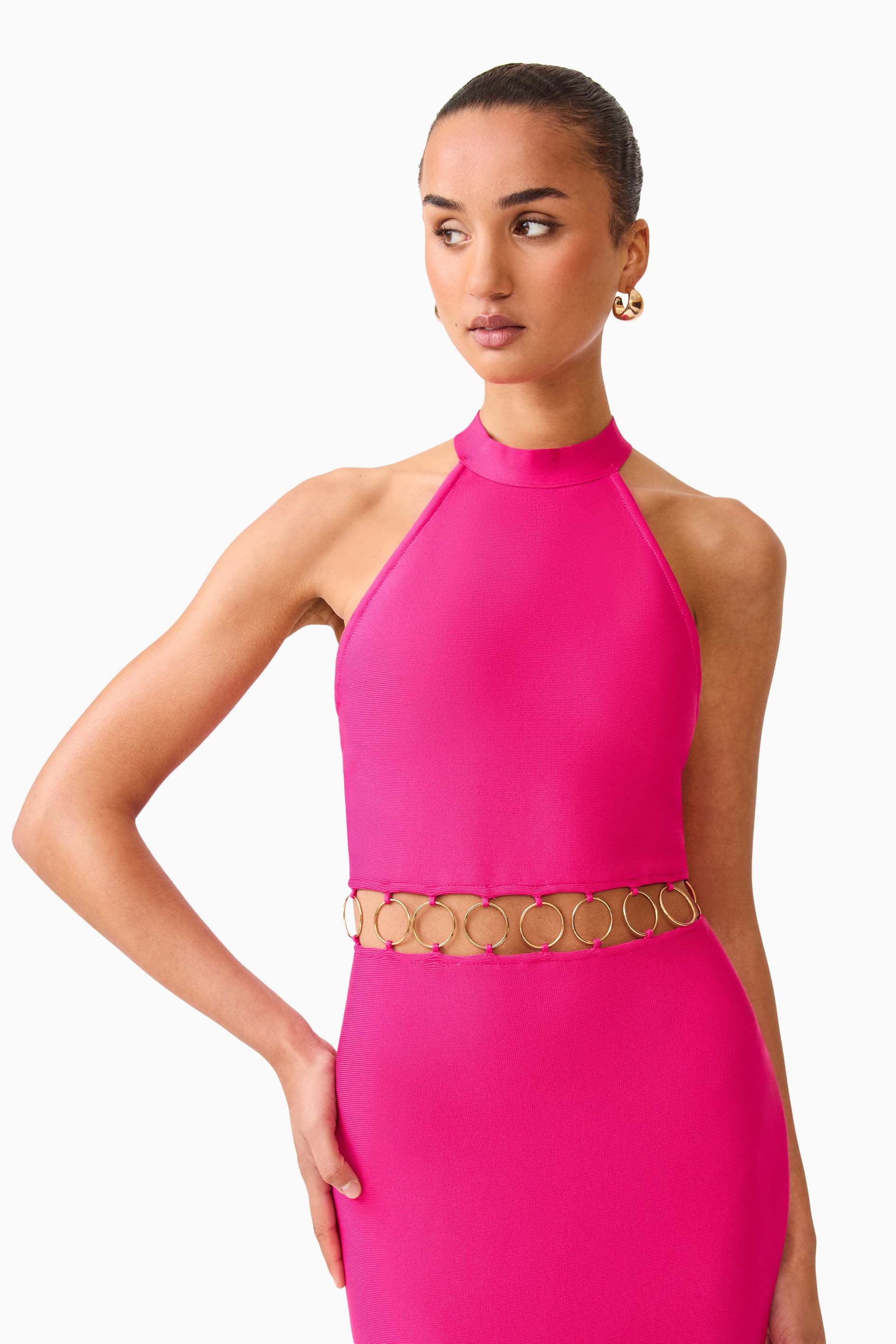 Rhea Pink Halter Neck Cutout Dress