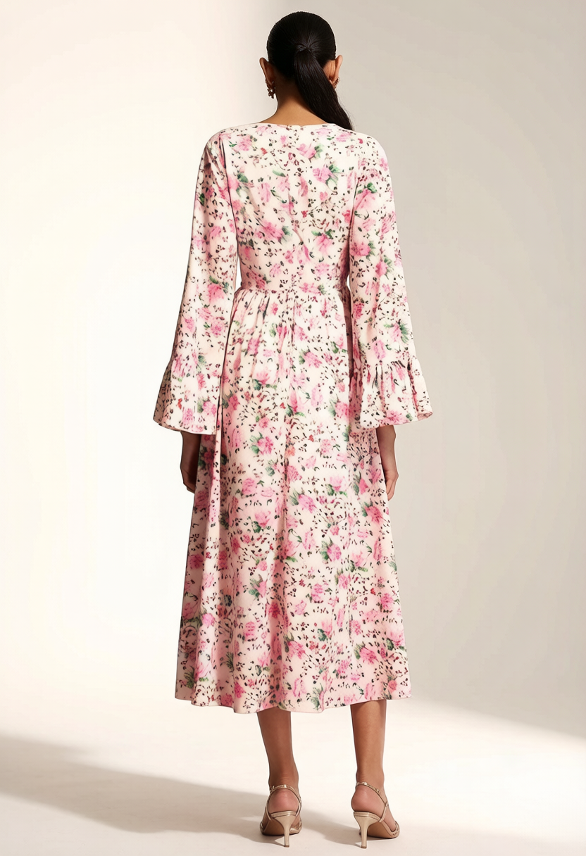 Lexie V-Neck Long Sleeves Floral Printed Midi Dress