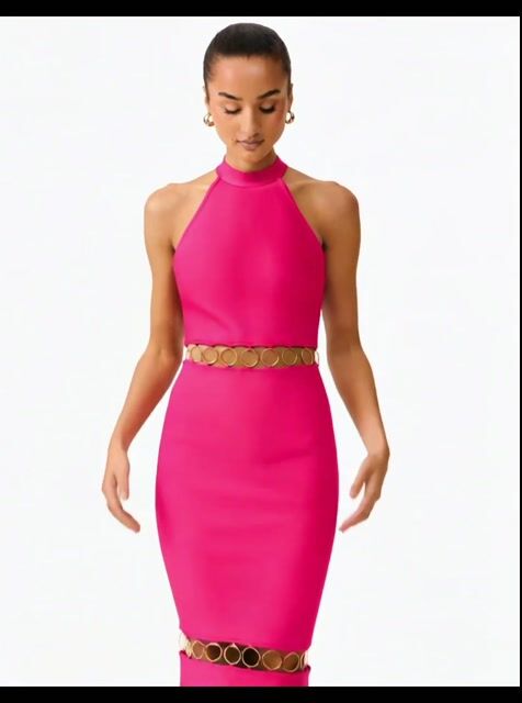 Rhea Pink Halter Neck Cutout Dress
