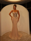 Ellie Nude-Colored Belted Fishtail Skirt