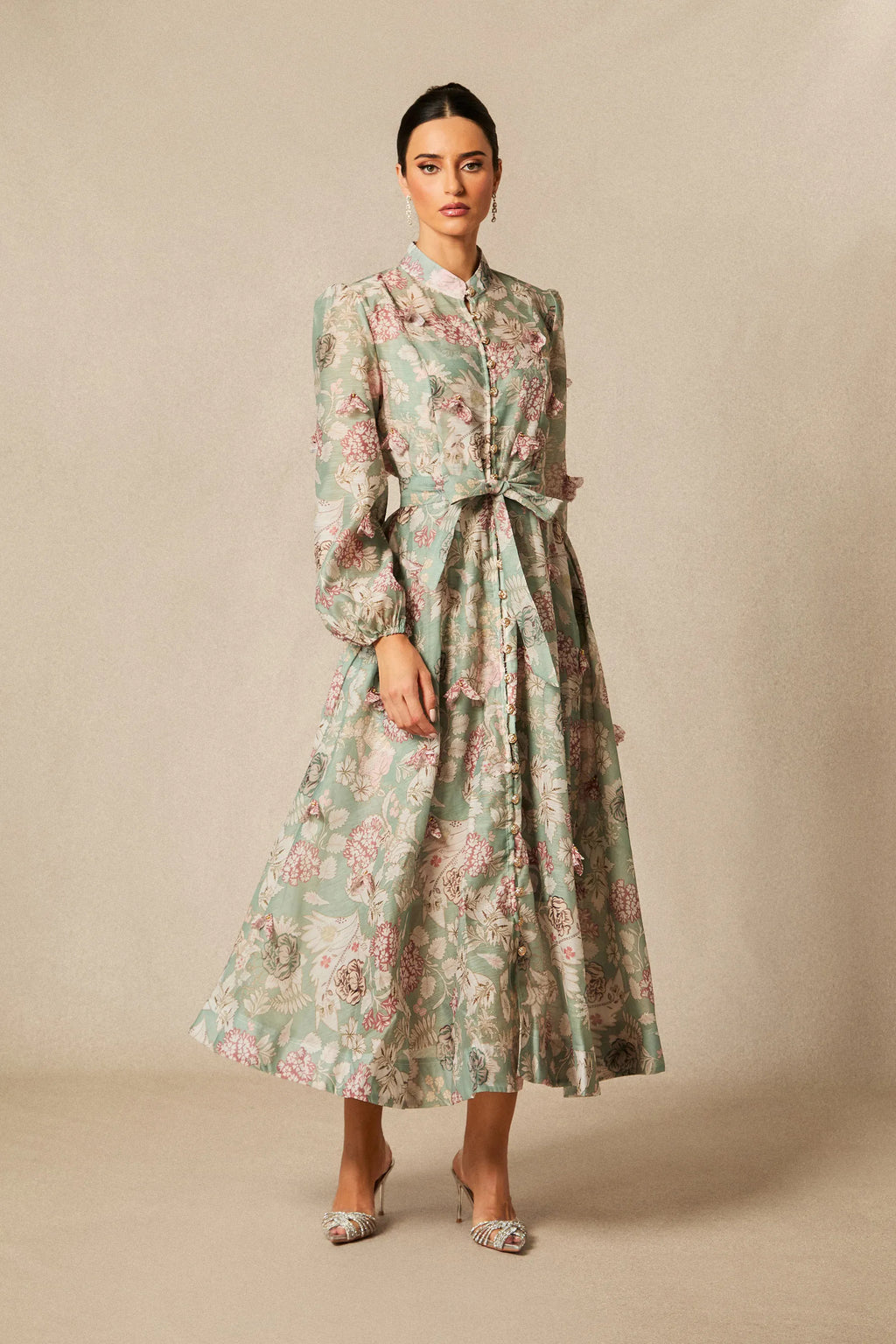 Elia Green Floral Print Long-Sleeved Dress