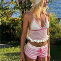 Luna Pink Strapless Bikini Drawstring Shorts Set