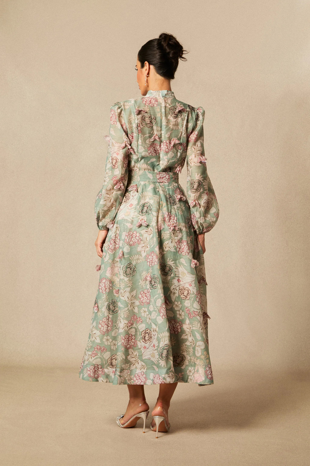 Elia Green Floral Print Long-Sleeved Dress