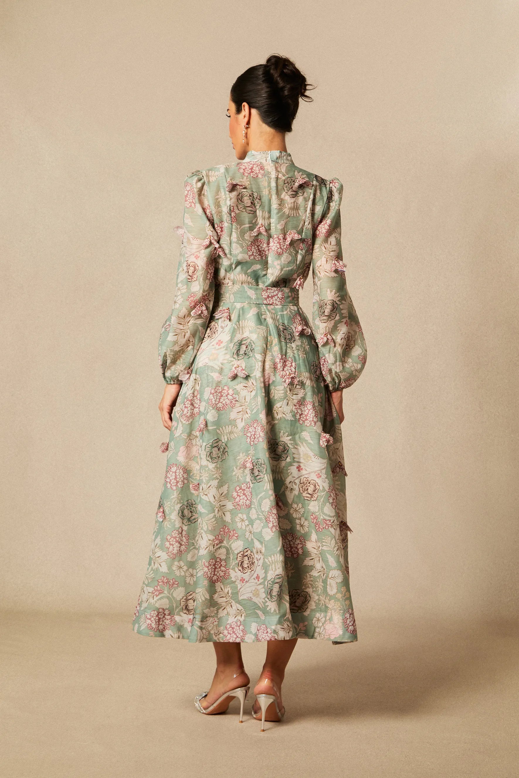 Elia Green Floral Print Long-Sleeved Dress