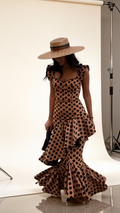 Luna  Brown Polka Dot Fishtail Skirt Suit