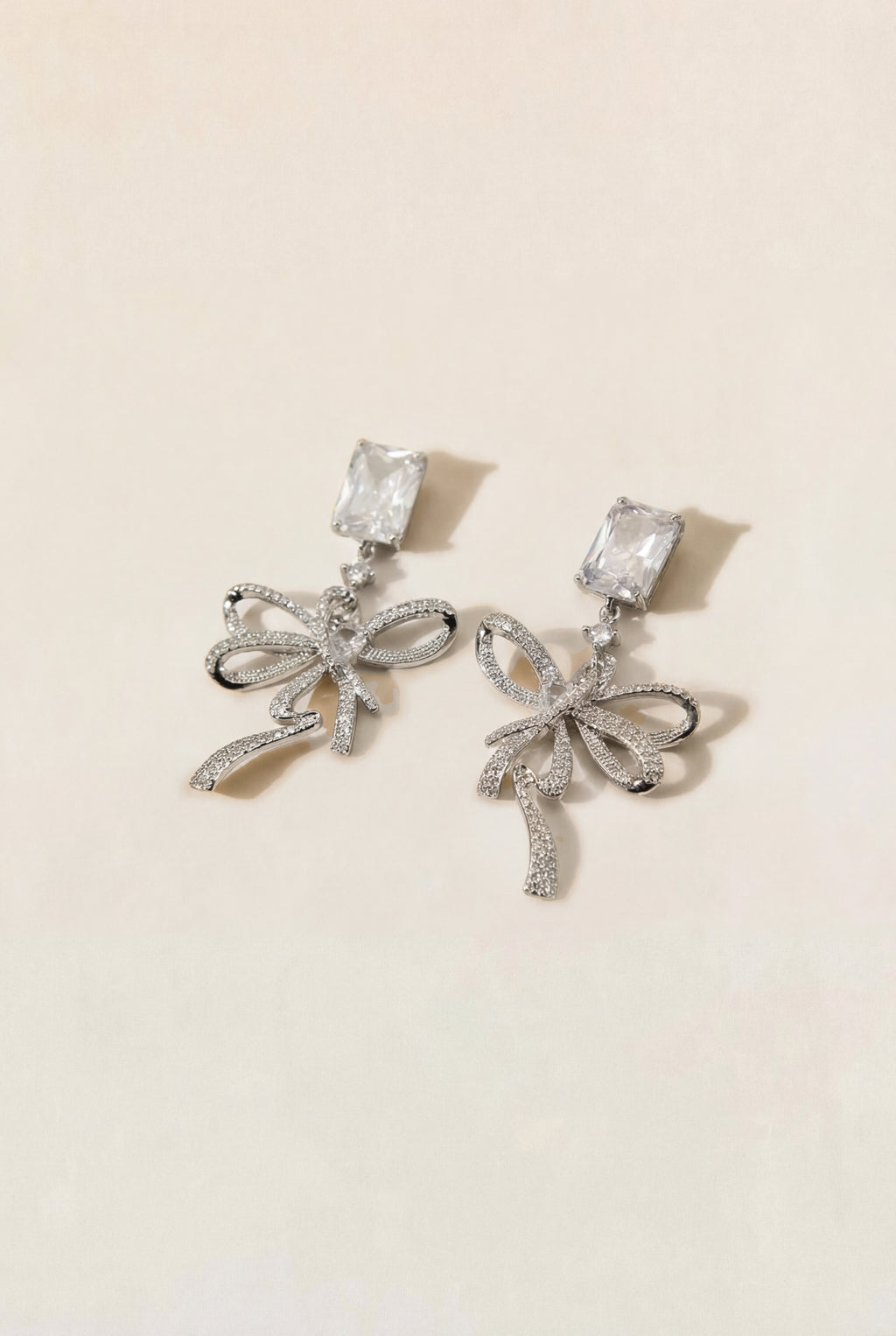 Rhinestone Ribbon Bow Drop Earrings