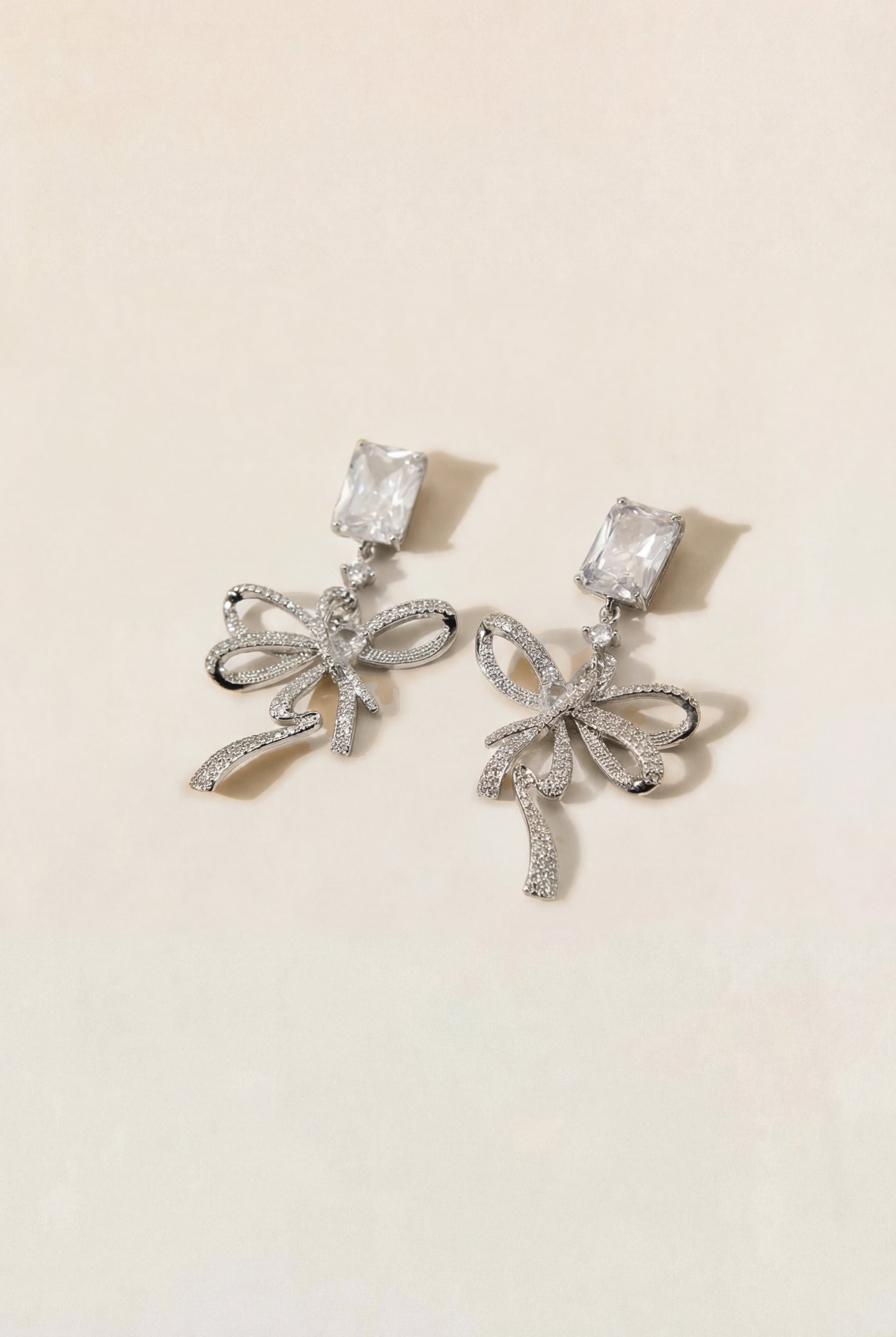 Rhinestone Ribbon Bow Drop Earrings