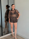 Adeline Black Short Sleeved Mesh Shorts Two-Piece Set