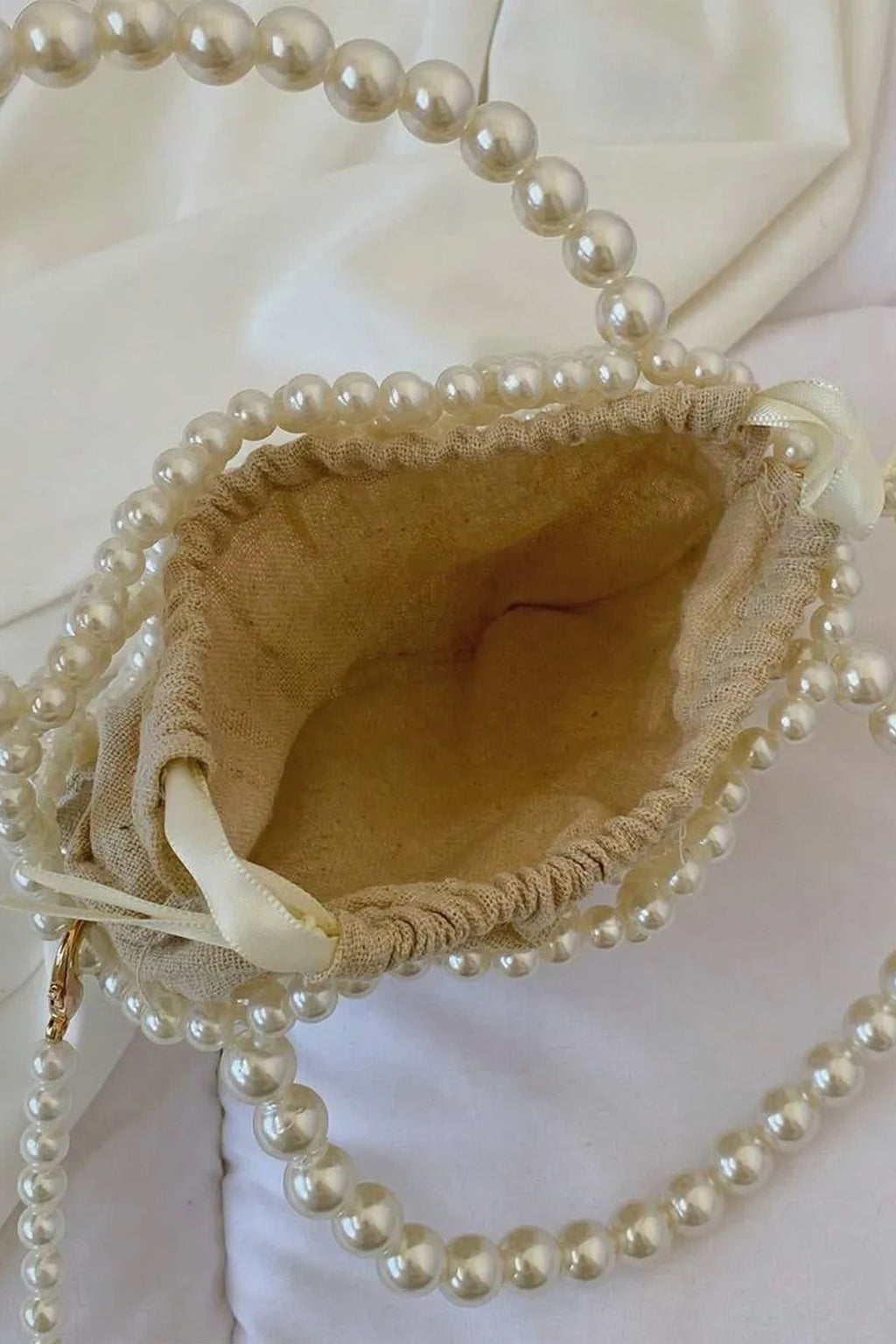 Pearl Beaded Drawstring Handbag